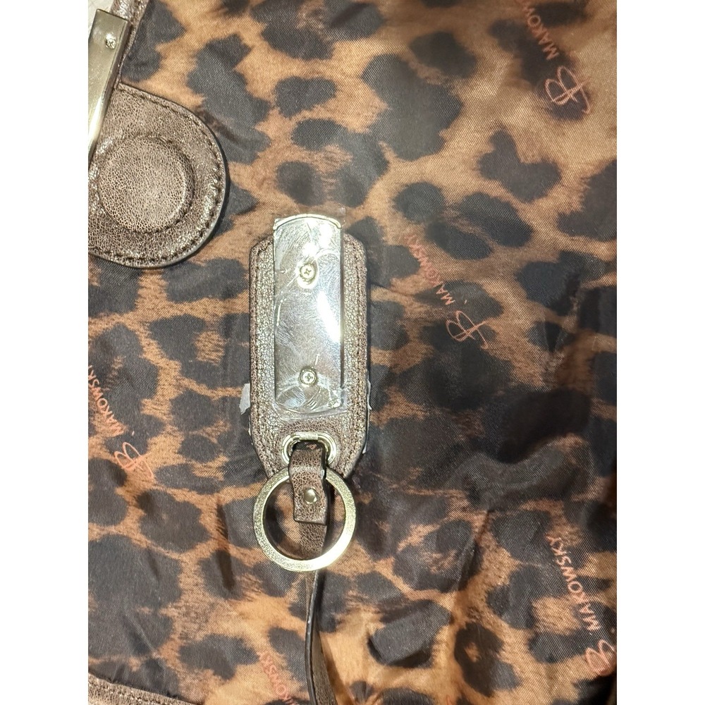 B Makowsky Leather Shoulder Bag Brown Distressed Large Hobo Leopard Lining - Picture 8 of 12